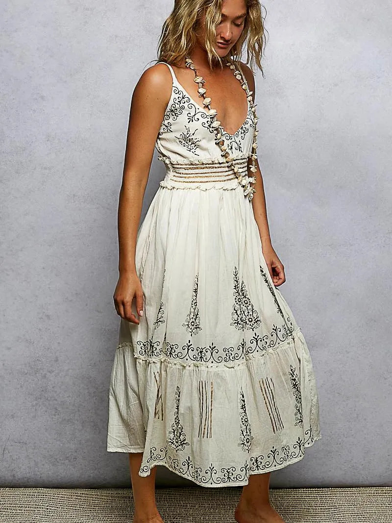 POL Natural Elegance Smocked Waistband Floral Midi Cami Dress-Women's Dresses-Shop Z & Joxa