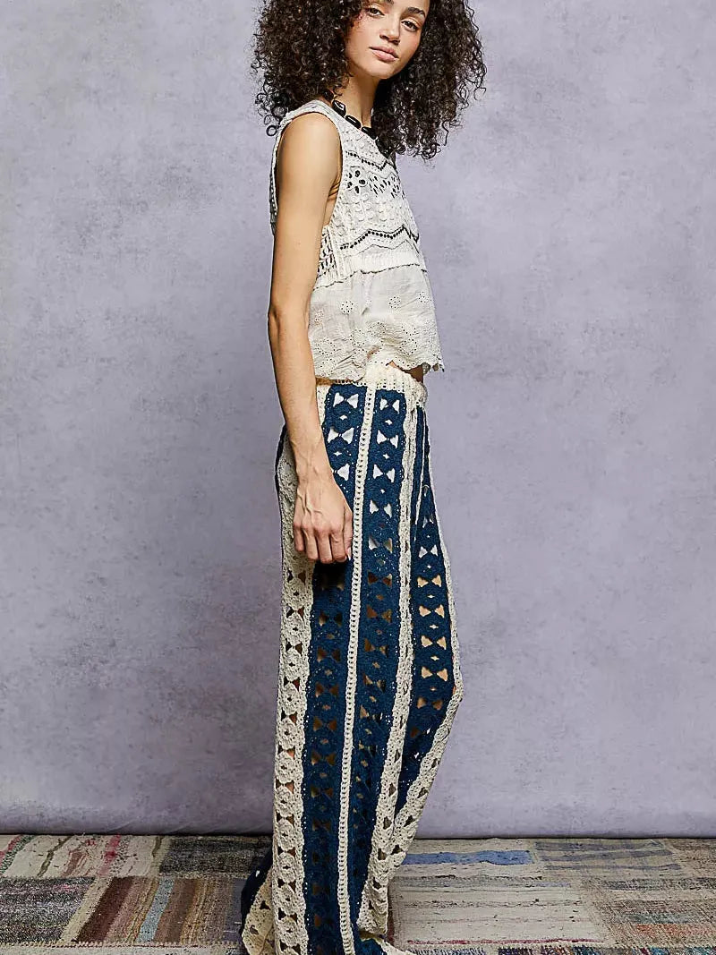 POL Ocean Drift Wide Leg Open Crochet Striped Pants-Women's Pants-Shop Z & Joxa