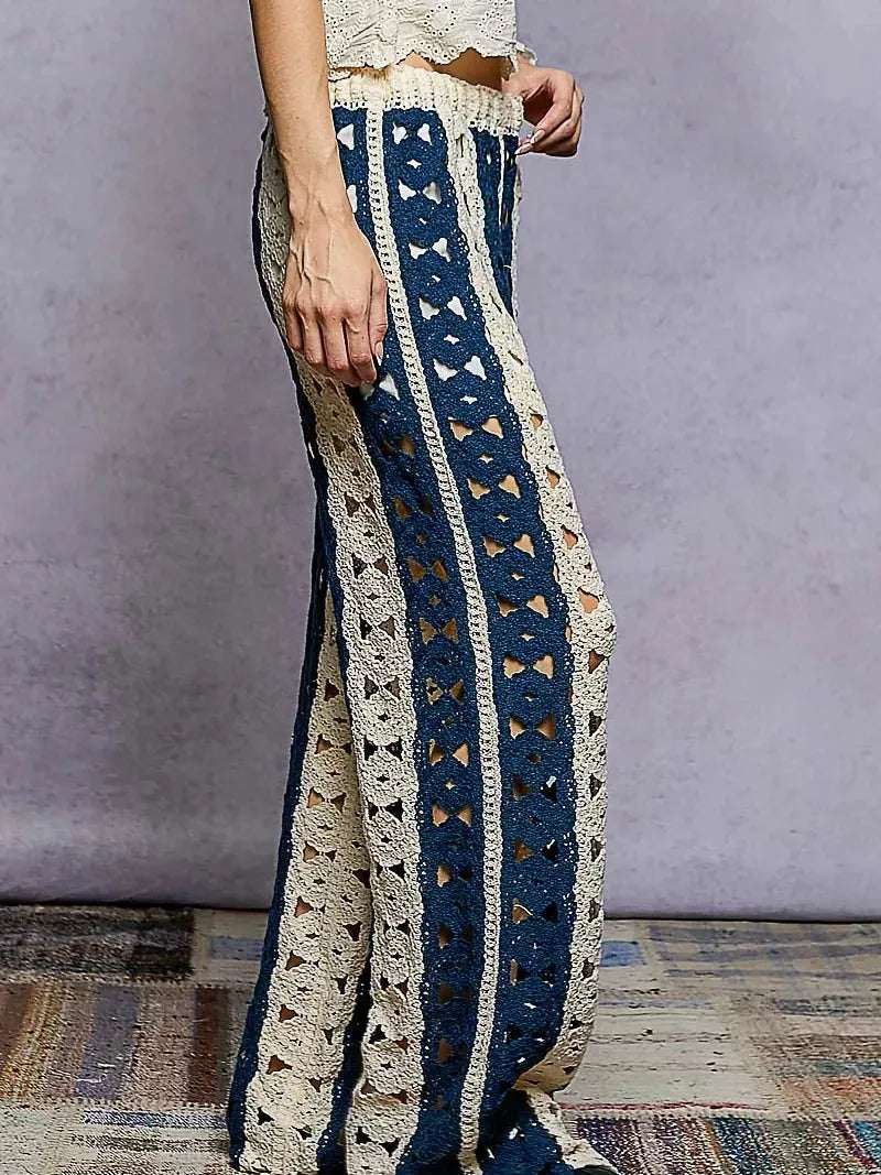 POL Ocean Drift Wide Leg Open Crochet Striped Pants-Women's Pants-Shop Z & Joxa