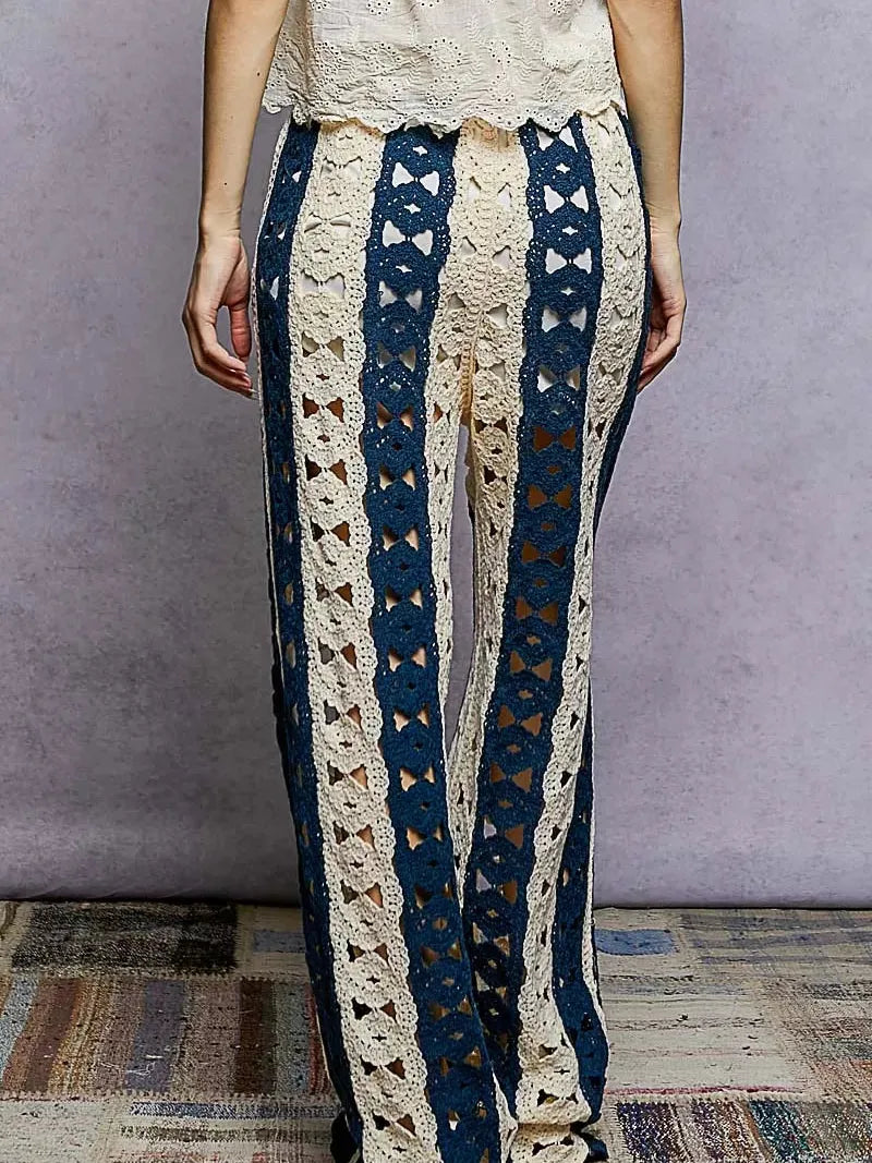 POL Ocean Drift Wide Leg Open Crochet Striped Pants-Women's Pants-Shop Z & Joxa
