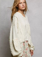 POL Off White Allure V-Neck Long Sleeve Top with Stitch Detail-Women's Shirts & Tops-Shop Z & Joxa