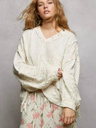 POL Off White Allure V-Neck Long Sleeve Top with Stitch Detail-Women's Shirts & Tops-Shop Z & Joxa