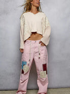 POL Patchwork Petal Quilted Floral Knit Crop Top in Blush-Women's Shirts & Tops-Shop Z & Joxa