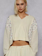 POL Patchwork Petal Quilted Floral Knit Crop Top in Cream-Women's Shirts & Tops-Shop Z & Joxa
