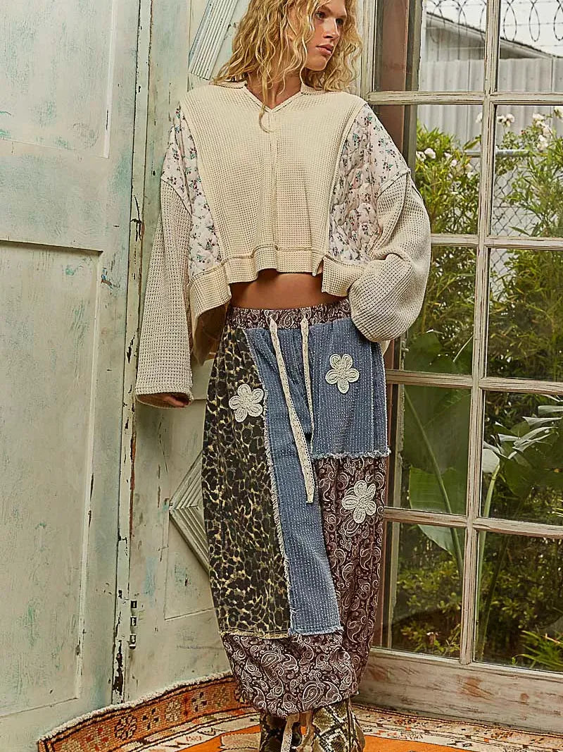 POL Patchwork Petal Quilted Floral Knit Crop Top in Cream-Women's Shirts & Tops-Shop Z & Joxa