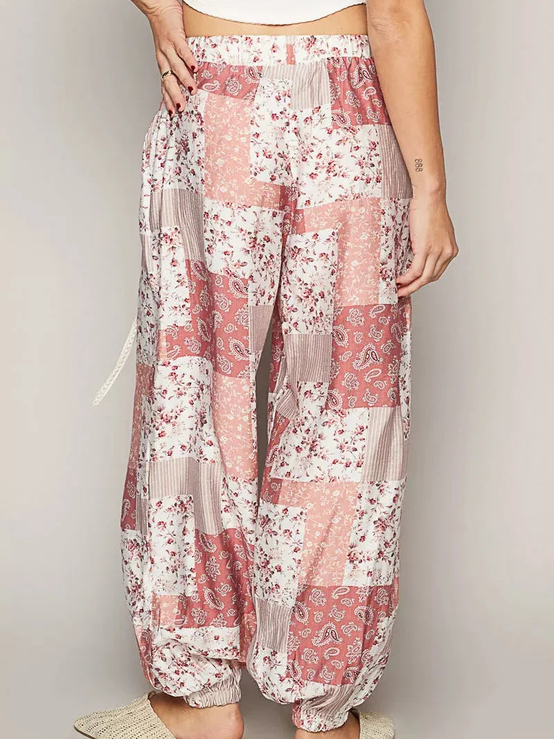 POL Patchwork Poetry Drawstring Floral Wide leg Pants-Women's Pants-Shop Z & Joxa