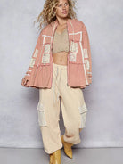 POL Patchwork Pulse Hooded Jacket with Lace Detail in Pink-Women's Outerwear-Shop Z & Joxa