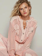 POL Peach Drift Textured Button up Cropped Hooded Shirt-Women's Shirts & Tops-Shop Z & Joxa