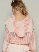 POL Peach Drift Textured Button up Cropped Hooded Shirt-Women's Shirts & Tops-Shop Z & Joxa