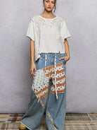 POL Pearl Linen Charm Pearl Stud Shirt with Linen & Lace-Women's Shirts & Tops-Shop Z & Joxa