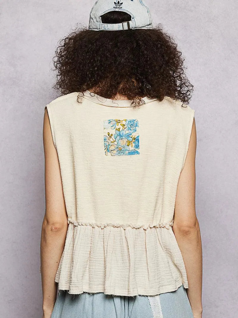 POL Petal Patch Sleeveless Ruffled Top with Raw Edge Detail-Women's Shirts & Tops-Shop Z & Joxa