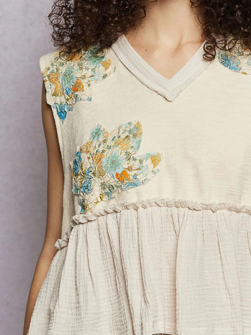 POL Petal Patch Sleeveless Ruffled Top with Raw Edge Detail-Women's Shirts & Tops-Shop Z & Joxa