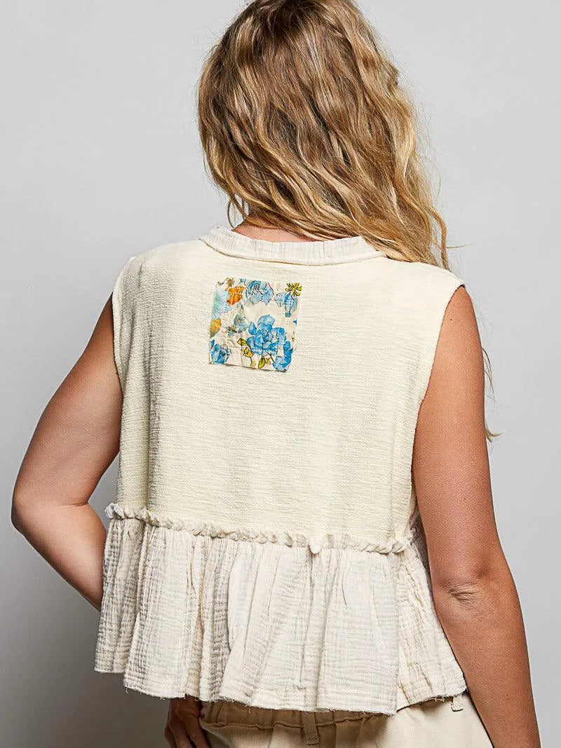 POL Petal Patch Sleeveless Ruffled Top with Raw Edge Detail-Women's Shirts & Tops-Shop Z & Joxa