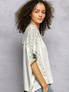 POL Petals Unfinished Patchwork Lace Accent Floral Blouse-Women's Shirts & Tops-Shop Z & Joxa