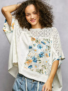 POL Petals Unfinished Patchwork Lace Accent Floral Blouse-Women's Shirts & Tops-Shop Z & Joxa