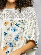 POL Petals Unfinished Patchwork Lace Accent Floral Blouse-Women's Shirts & Tops-Shop Z & Joxa