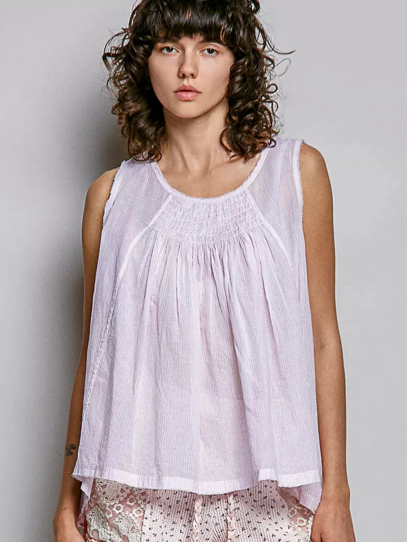 POL Pink Lemonade Sleeveless Striped Pleated Cotton Top-Women's Shirts & Tops-Shop Z & Joxa