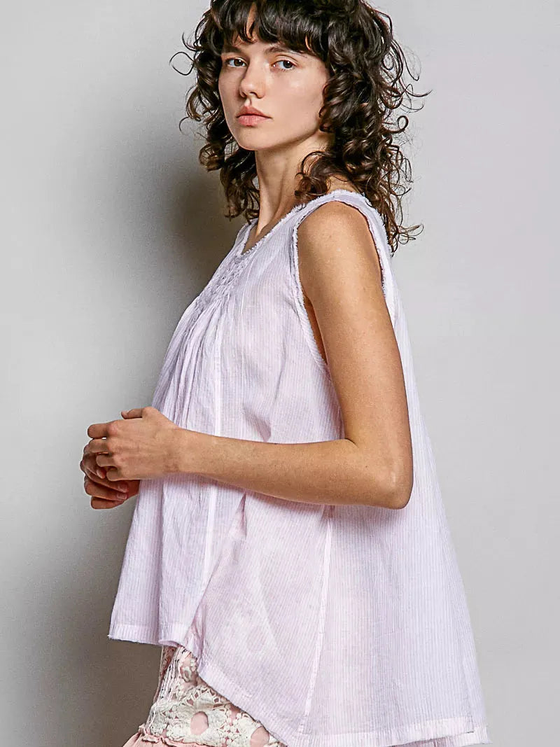 POL Pink Lemonade Sleeveless Striped Pleated Cotton Top-Women's Shirts & Tops-Shop Z & Joxa