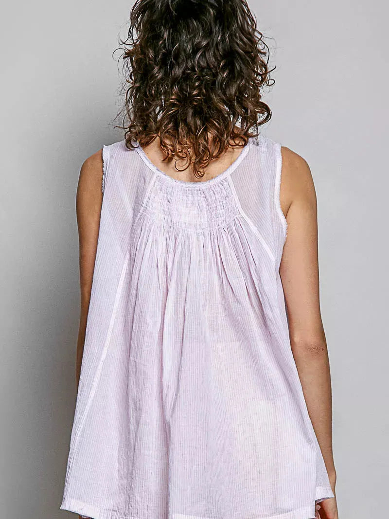 POL Pink Lemonade Sleeveless Striped Pleated Cotton Top-Women's Shirts & Tops-Shop Z & Joxa