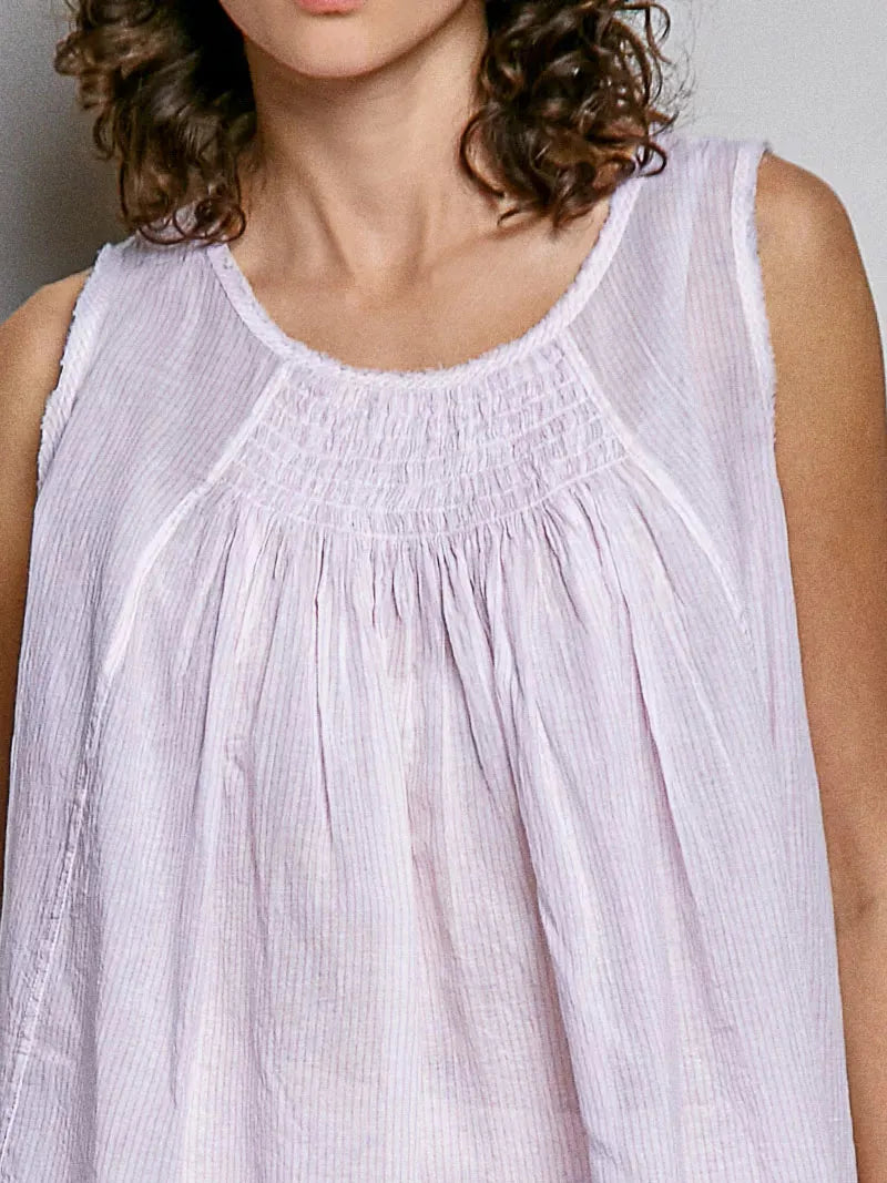 POL Pink Lemonade Sleeveless Striped Pleated Cotton Top-Women's Shirts & Tops-Shop Z & Joxa