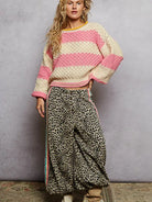 POL Pink Stripe Delight Striped Long Sleeve Cable Knit Sweater-Women's Shirts & Tops-Shop Z & Joxa