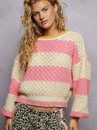 POL Pink Stripe Delight Striped Long Sleeve Cable Knit Sweater-Women's Shirts & Tops-Shop Z & Joxa
