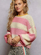 POL Pink Stripe Delight Striped Long Sleeve Cable Knit Sweater-Women's Shirts & Tops-Shop Z & Joxa
