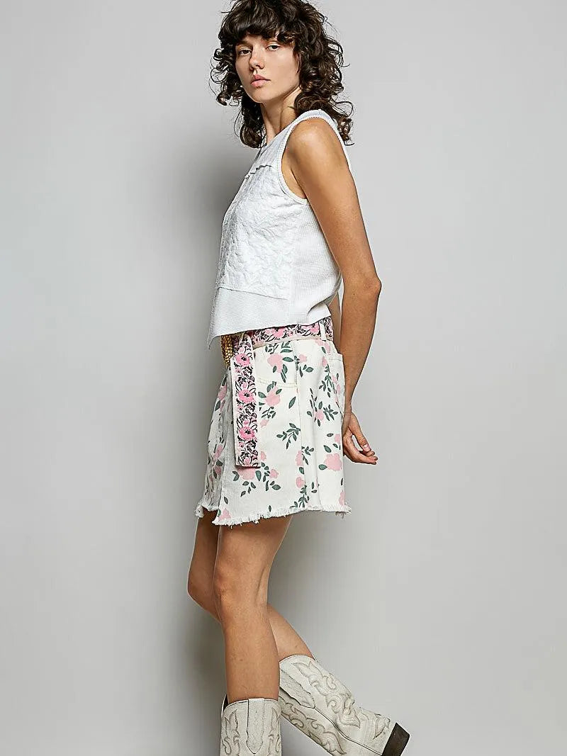 POL Playful Edge Raw Hem Floral Skirt with Pockets-Women's Skirts & Skorts-Shop Z & Joxa