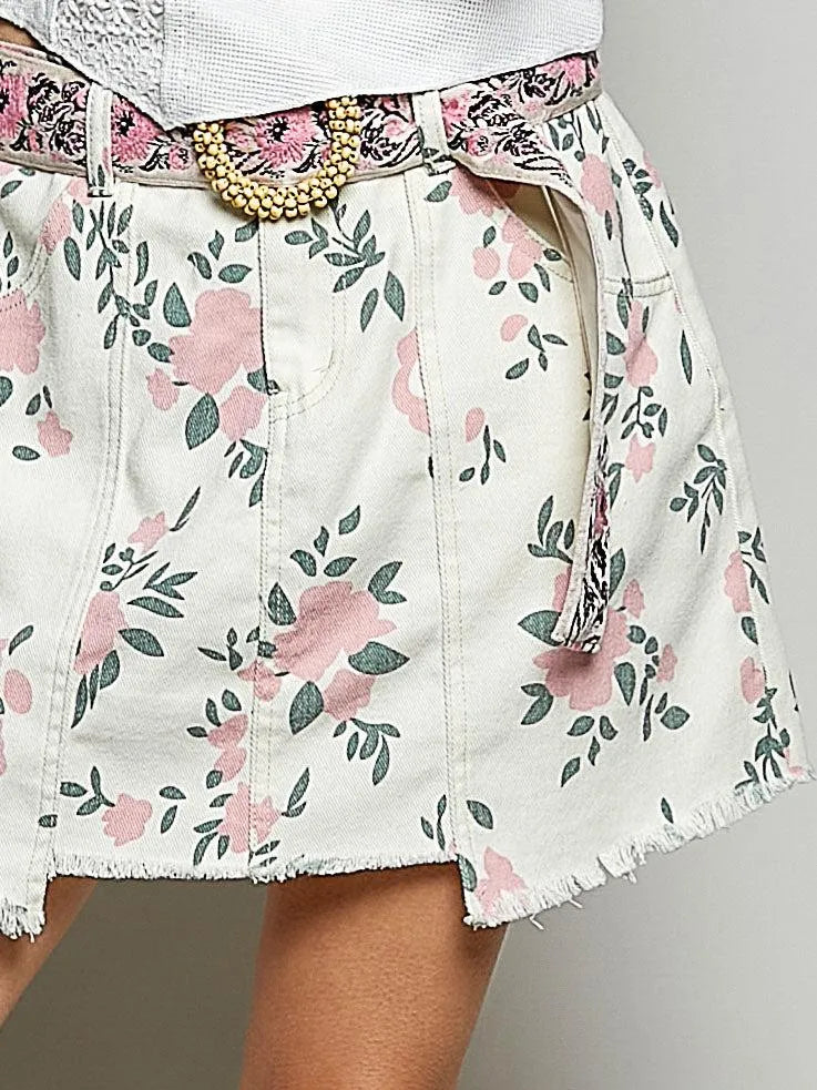 POL Playful Edge Raw Hem Floral Skirt with Pockets-Women's Skirts & Skorts-Shop Z & Joxa