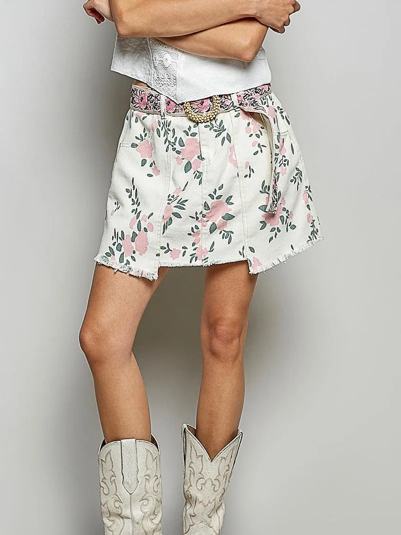 POL Playful Edge Raw Hem Floral Skirt with Pockets-Women's Skirts & Skorts-Shop Z & Joxa