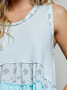 POL Powder Patchwork Ribbed Floral Tank with Ruffle Accents-Women's Shirts & Tops-Shop Z & Joxa