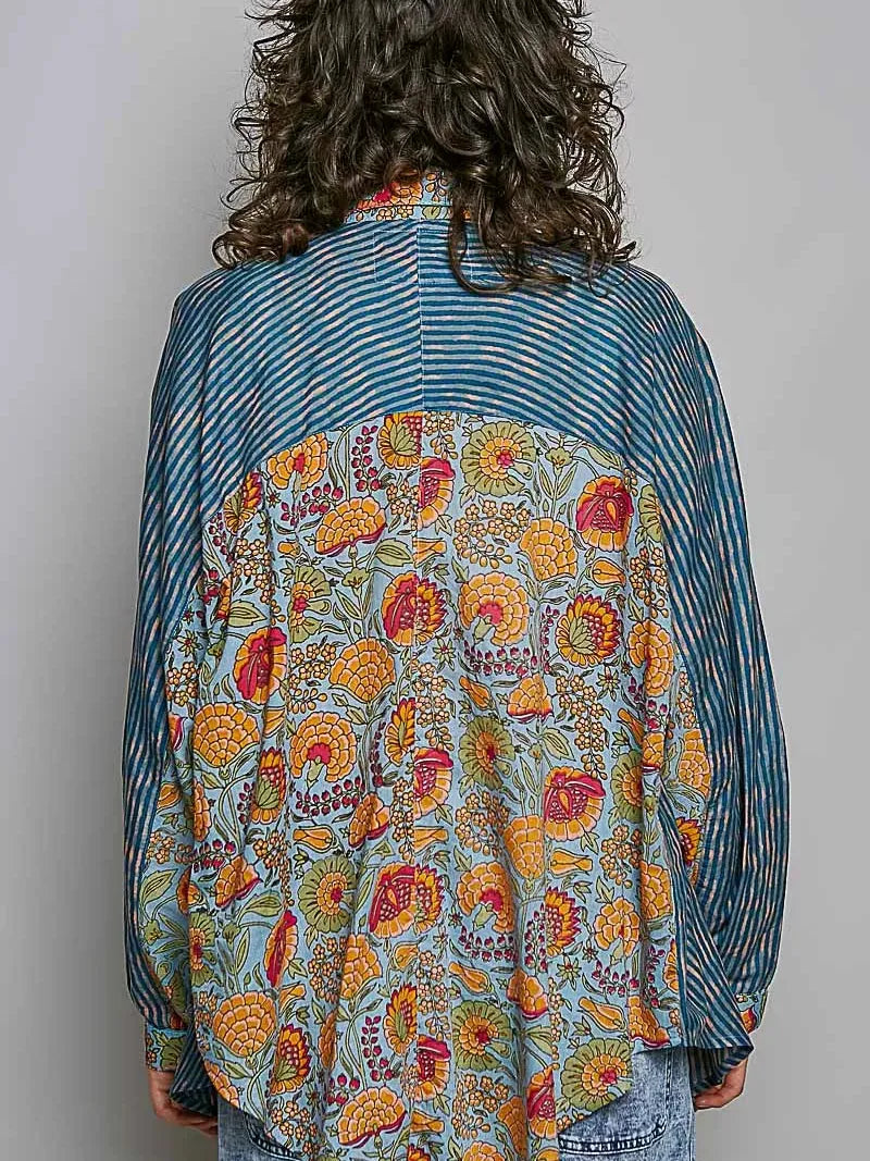 POL Prairie Patchwork Paisley Floral Stripe Long Sleeve Shirt-Women's Shirts & Tops-Shop Z & Joxa