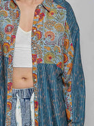 POL Prairie Patchwork Paisley Floral Stripe Long Sleeve Shirt-Women's Shirts & Tops-Shop Z & Joxa