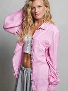 POL Prairie Pink Washed Textured Cotton Western Button Front Shirt-Shirts & Tops-Shop Z & Joxa