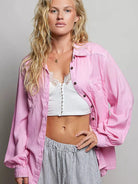 POL Prairie Pink Washed Textured Cotton Western Button Front Shirt-Shirts & Tops-Shop Z & Joxa