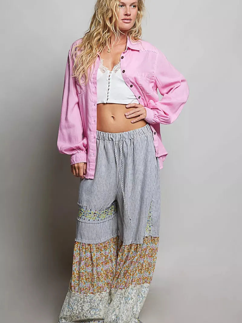 POL Prairie Pink Washed Textured Cotton Western Button Front Shirt-Shirts & Tops-Shop Z & Joxa