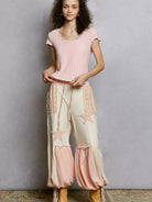 POL Pretty in Pink Short Sleeve Crop T-Shirt with Lace Trim-Women's Shirts & Tops-Shop Z & Joxa