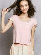 POL Pretty in Pink Short Sleeve Crop T-Shirt with Lace Trim-Women's Shirts & Tops-Shop Z & Joxa