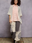 POL Rose Mist Front Pleated Button Up Shirt with Crochet Patch-Women's Shirts & Tops-Shop Z & Joxa