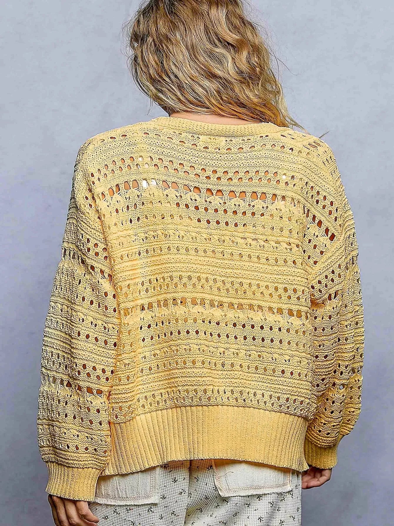 POL Rosebud Button Knit Floral Button Cardigan in Dandelion-Women's Shirts & Tops-Shop Z & Joxa