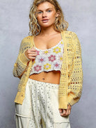 POL Rosebud Button Knit Floral Button Cardigan in Dandelion-Women's Shirts & Tops-Shop Z & Joxa