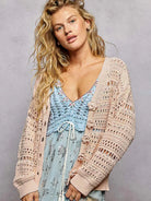 POL Rosebud Button Knit Floral Button Cardigan in Salmon-Women's Shirts & Tops-Shop Z & Joxa