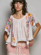POL Rosewater Floral Ribbed Cropped Top with Lace Detail-Women's Shirts & Tops-Shop Z & Joxa
