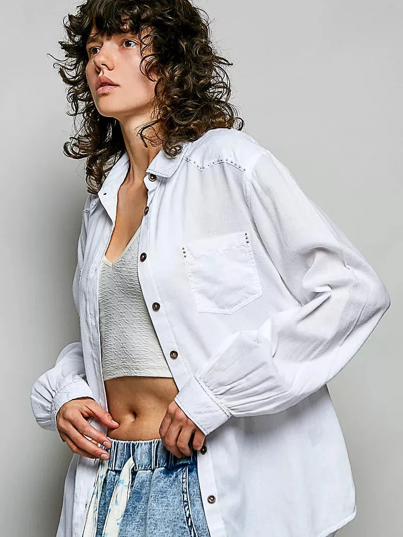 POL Saddle & Sage Washed Cotton Western Button Front Shirt-Women's Shirts & Tops-Shop Z & Joxa