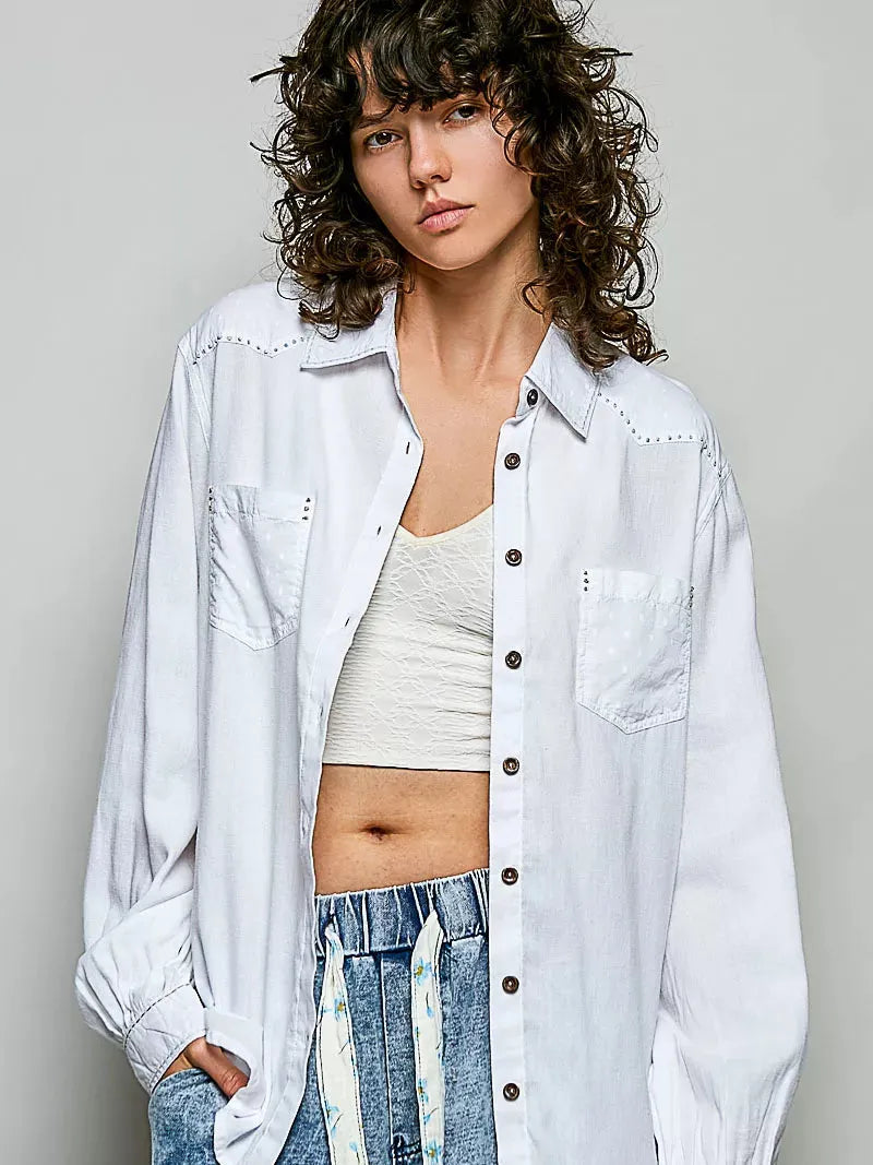 POL Saddle & Sage Washed Cotton Western Button Front Shirt-Women's Shirts & Tops-Shop Z & Joxa