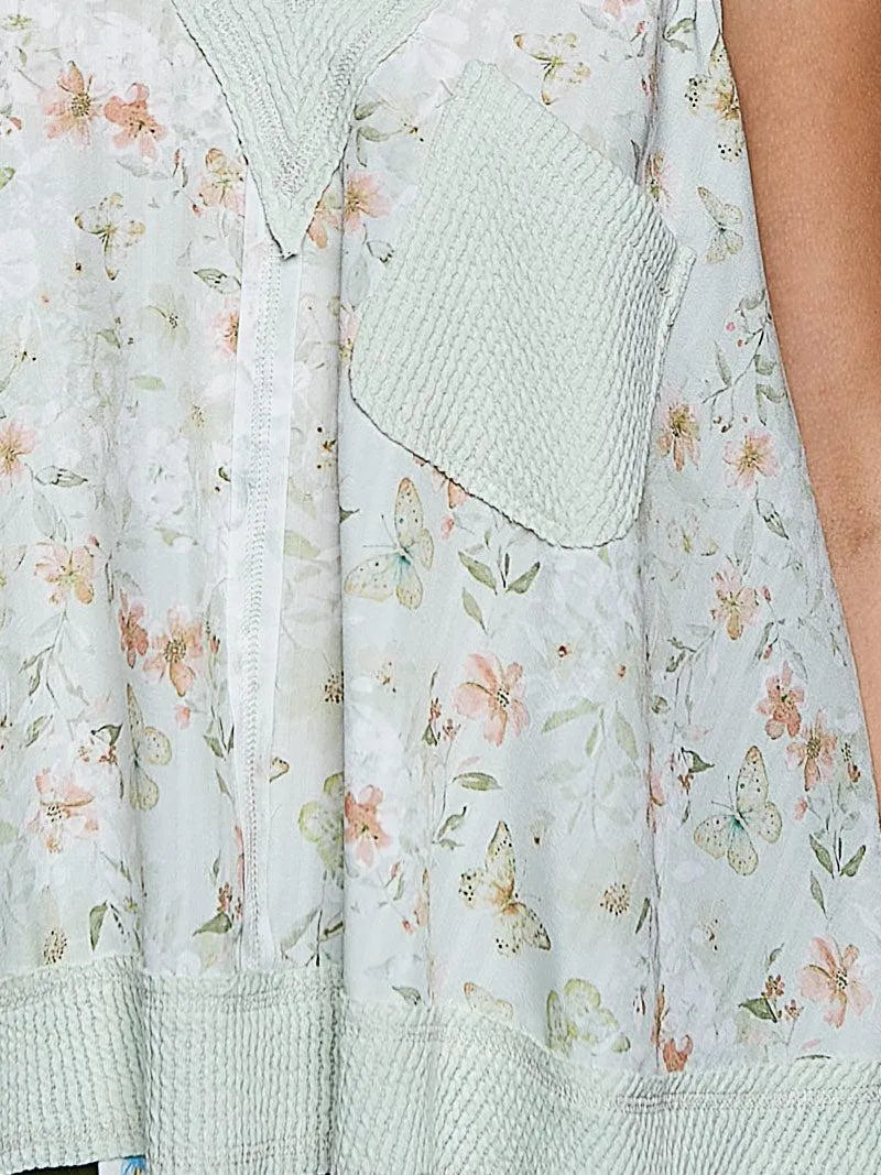POL Sage Bloom Floral V-Neck Tank with Front Pocket-Women's Shirts & Tops-Shop Z & Joxa