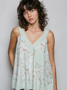 POL Sage Bloom Floral V-Neck Tank with Front Pocket-Women's Shirts & Tops-Shop Z & Joxa