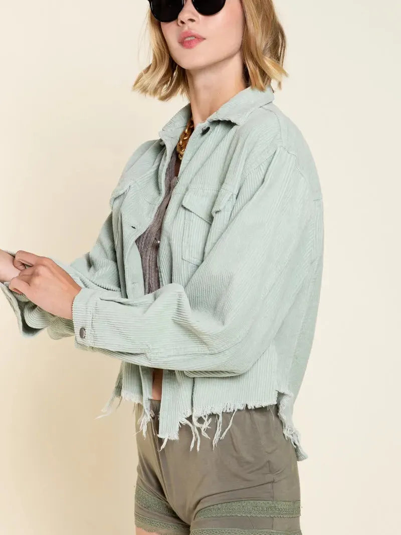 POL Sage Revival Corduroy Buttoned Trucker Jacket-Women's Outerwear-Shop Z & Joxa