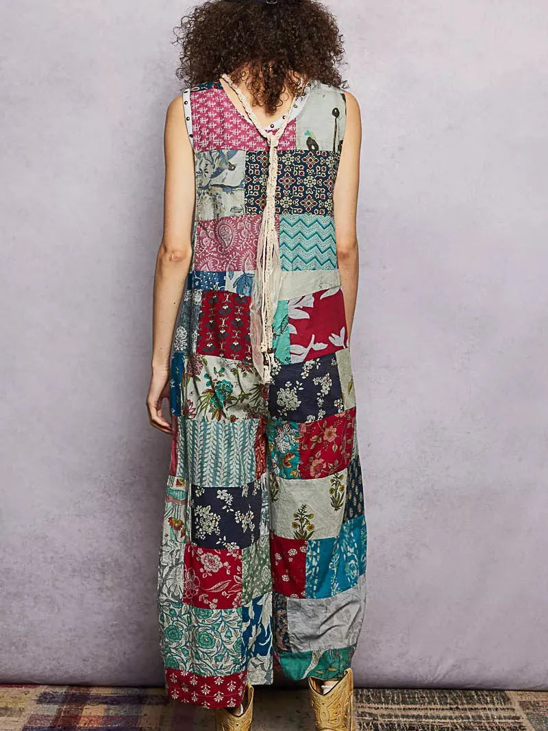 POL Sage Wanderer Sleeveless Patchwork Wide Leg Jumpsuit-Women's Jumpsuits-Shop Z & Joxa
