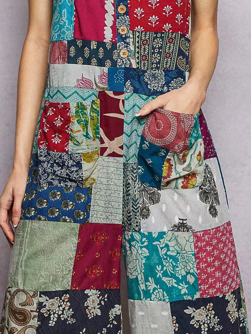 POL Sage Wanderer Sleeveless Patchwork Wide Leg Jumpsuit-Women's Jumpsuits-Shop Z & Joxa
